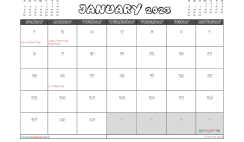 Printable January 2023 Calendar with Holidays