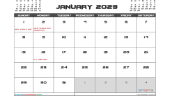 Free January 2023 Calendar with Holidays