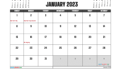 January 2023 Printable Calendar Free