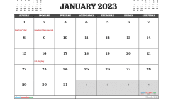 Free 2023 Calendar January Printable