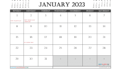 January 2023 Calendar with Holidays Free