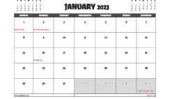 Free January 2023 Calendar with Holidays