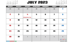 Free July 2023 Calendar Printable