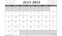 Free 2023 Calendar July Printable