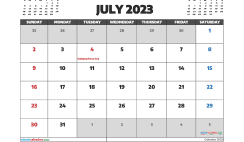 Free July 2023 Calendar with Holidays