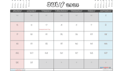 Free 2023 Calendar July Printable