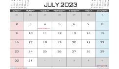 Printable July 2023 Calendar with Holidays