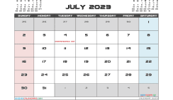 July 2023 Calendar with Holidays Printable