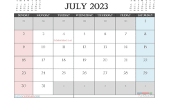 Printable July 2023 Calendar with Holidays