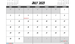 Free 2023 Calendar July Printable