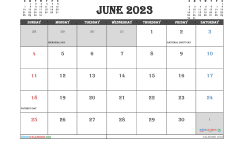 Free June 2023 Calendar with Holidays