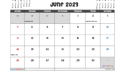 June 2023 Calendar with Holidays Printable