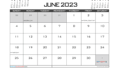 June 2023 Calendar with Holidays Free