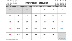 March 2023 Calendar with Holidays Free