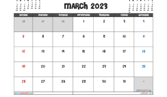 March 2023 Calendar with Holidays Printable