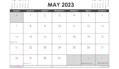 Printable May 2023 Calendar with Holidays