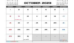 October 2023 Calendar with Holidays Free