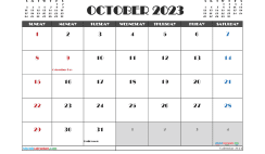 October 2023 Printable Calendar Free