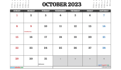 October 2023 Calendar Free Printable