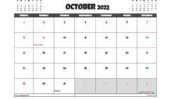 October 2023 Calendar with Holidays Free