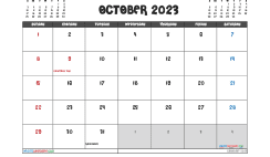 October 2023 Calendar with Holidays Printable