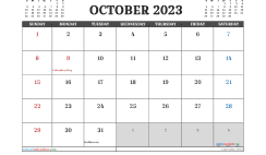 October 2023 Printable Calendar Free