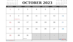 Free 2023 Calendar October Printable