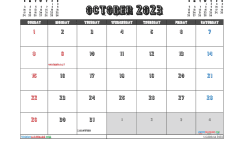 October 2023 Calendar with Holidays Free