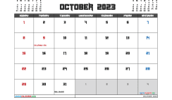 October 2023 Calendar with Holidays Printable