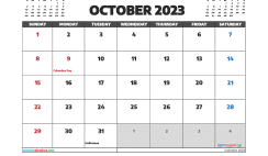 Free October 2023 Calendar with Holidays