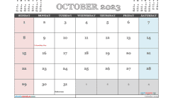 October 2023 Calendar Free Printable