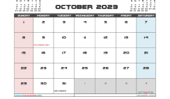 October 2023 Calendar with Holidays Printable