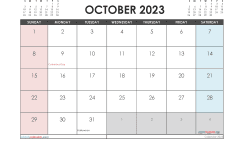 October 2023 Calendar with Holidays Free