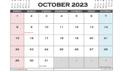 October 2023 Printable Calendar Free