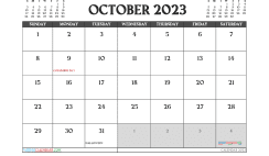 October 2023 Printable Calendar Free