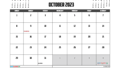 October 2023 Calendar Free Printable