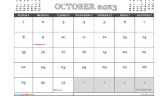 Free October Calendar 2023 Printable