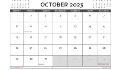 October 2023 Calendar with Holidays Printable