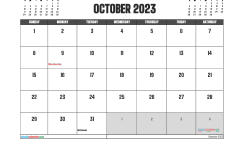 October 2023 Printable Calendar Free