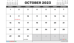 October 2023 Calendar Free Printable