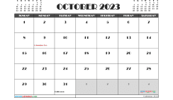 Free October Calendar 2023 Printable