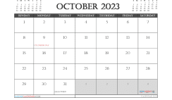 October 2023 Calendar with Holidays Free