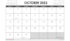 October 2023 Calendar with Holidays Printable