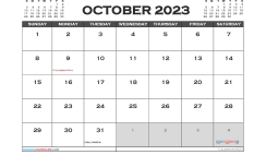 October 2023 Calendar Free Printable