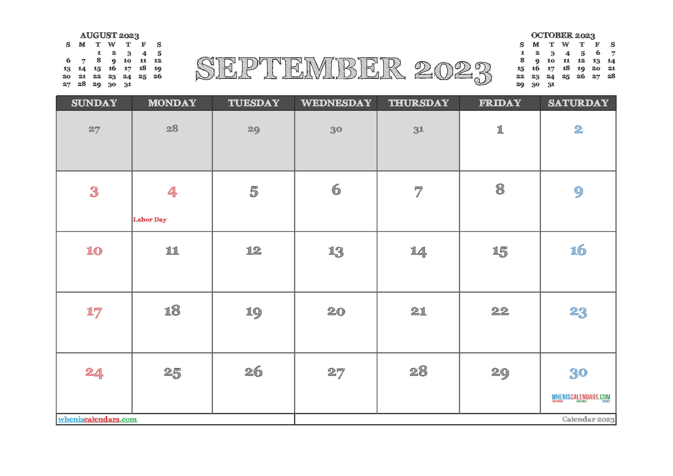 September 2023 Printable Calendar Free