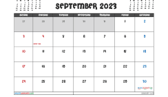 September 2023 Calendar with Holidays Printable