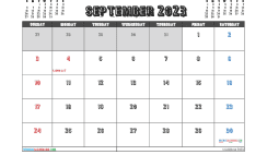 September 2023 Calendar with Holidays Free