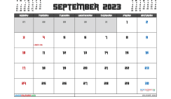 September 2023 Calendar with Holidays Printable