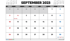 Free September 2023 Calendar with Holidays