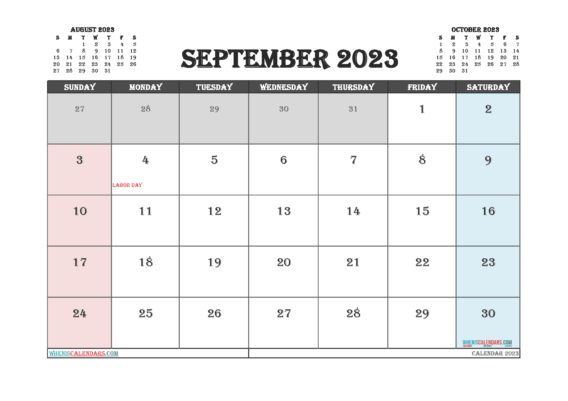 Free Printable September 2023 Calendar